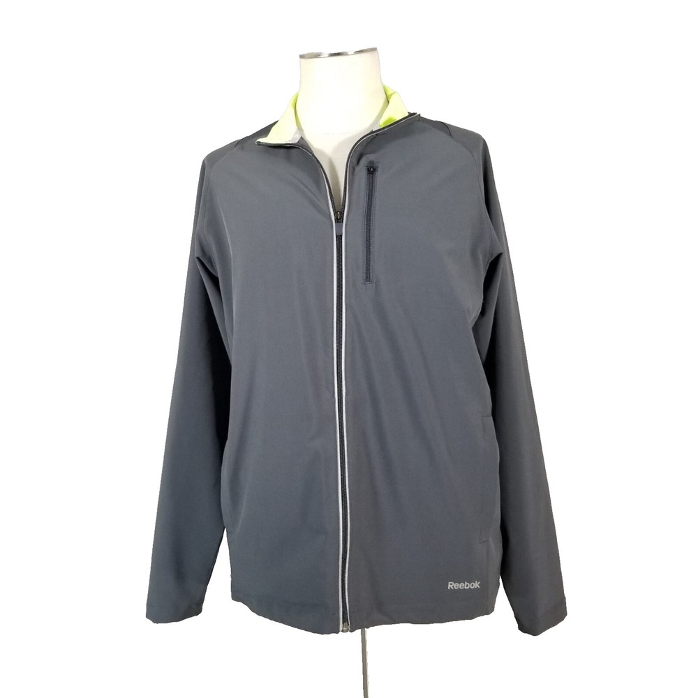 Reebok Jacket Mens Medium Gray Full Zip Outdoor Sports Running Windbreaker Flex